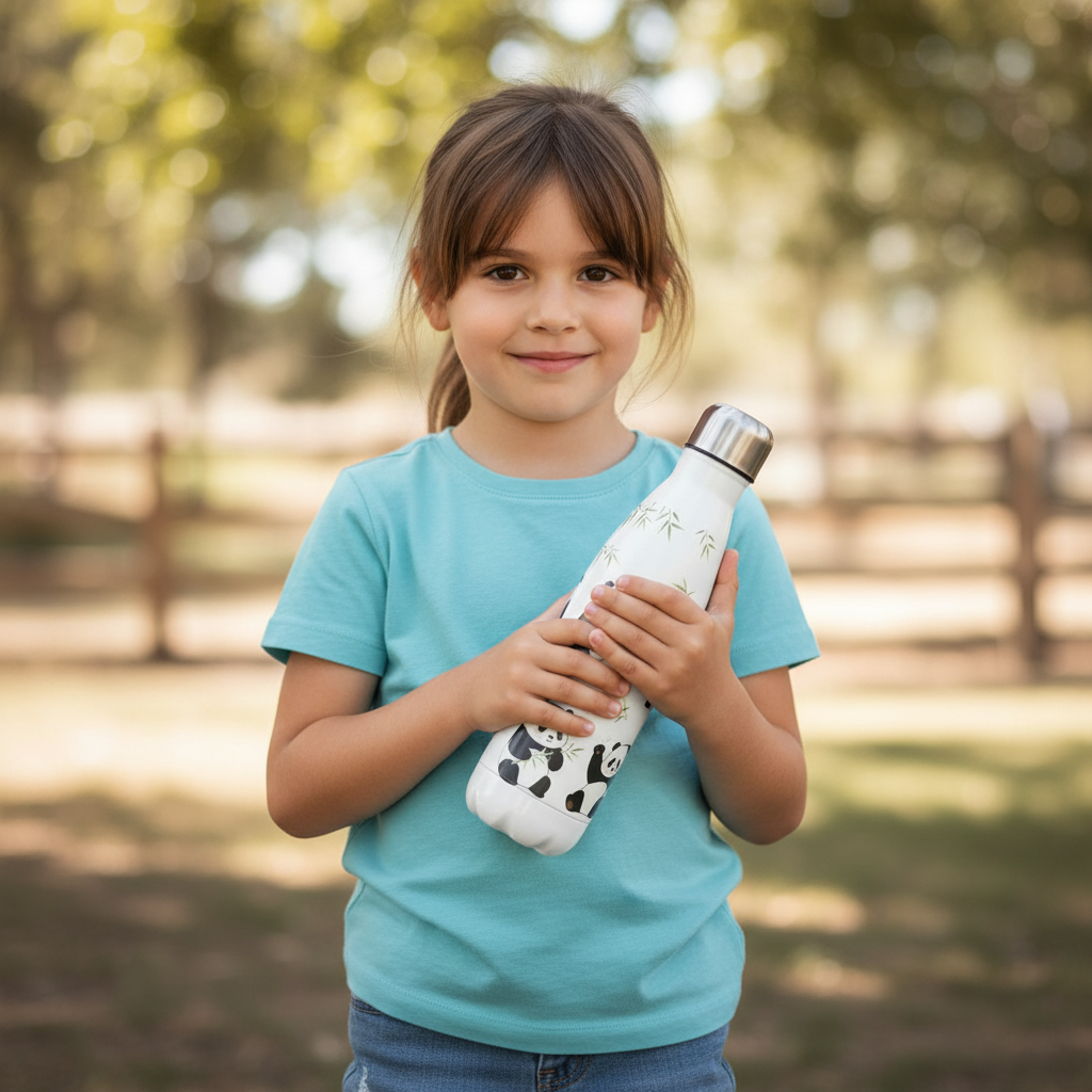 Panda Stainless Steel Water Bottle 500ml Insulated Kids School Travel BPA Free