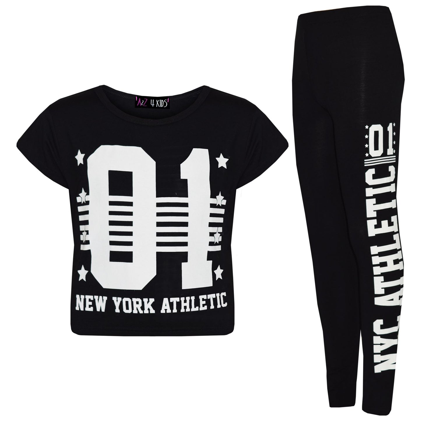 Girls Tops Kids 01 New York Athletic Print Stylish Crop Top Legging Set 7-13 Yrs