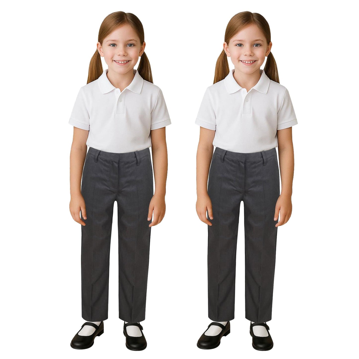 Kids Girls 2 Pack Teens School Uniform Pant Slim Fit Teflon Coated School Pants