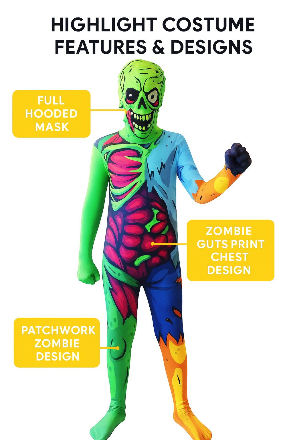 A2Z 4 Kids Boys & Girls Toxic Zombie Halloween Costume Scary Skeleton Bodysuit