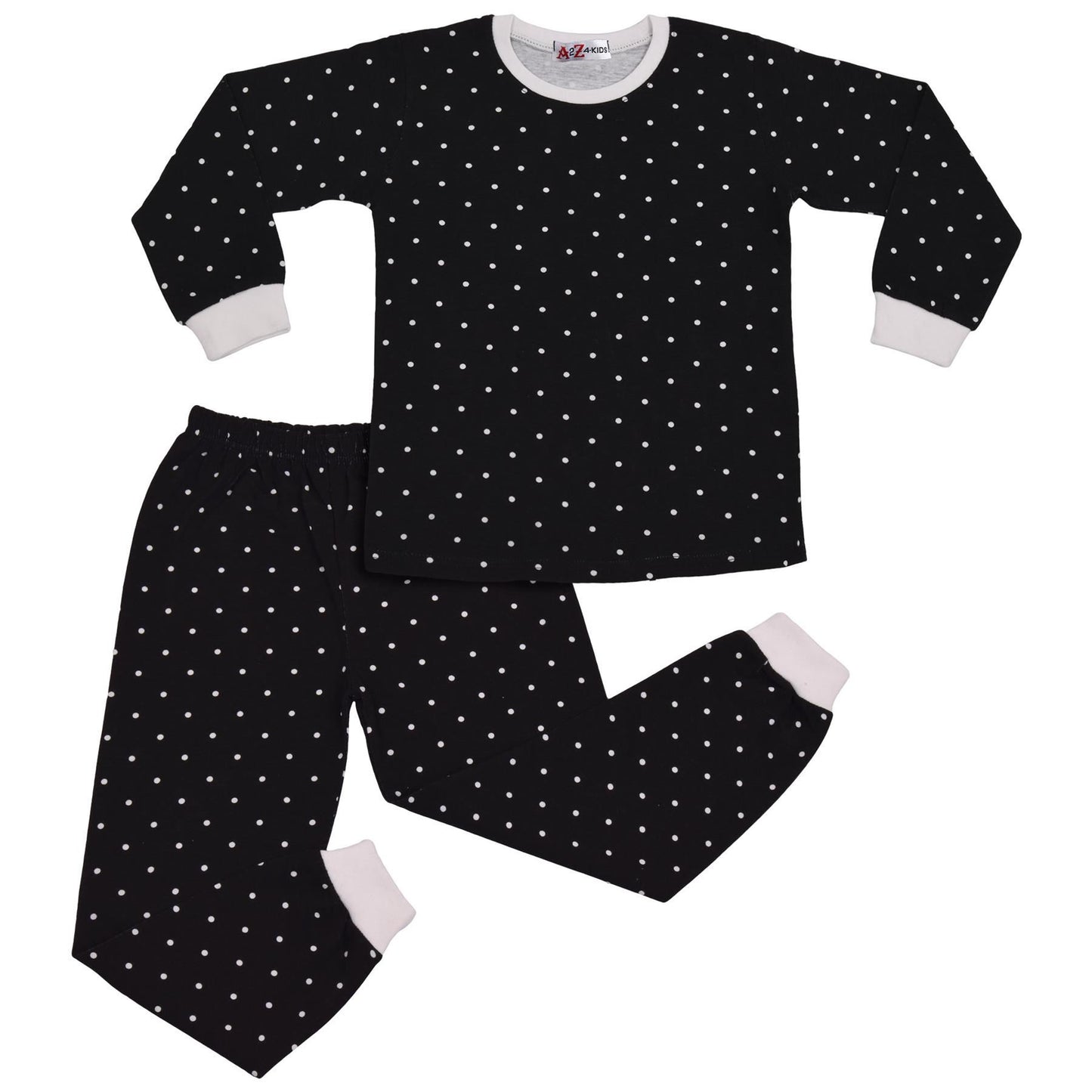 A2Z 4 Kids Girls Boys Polka Dot Children PJs 2 Piece Cotton Set Lounge Suit Nightwear Sleepwear Unisex Top Bottom Pyjamas Loungewear Dress Up Outfit Set Gifts for Children Girls & Boys Age 5-13 years