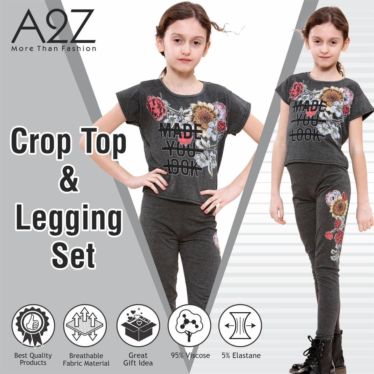 Girls Top Kids Short sleeves Made You Look Print Crop Top & Legging Set 5-13 Yrs