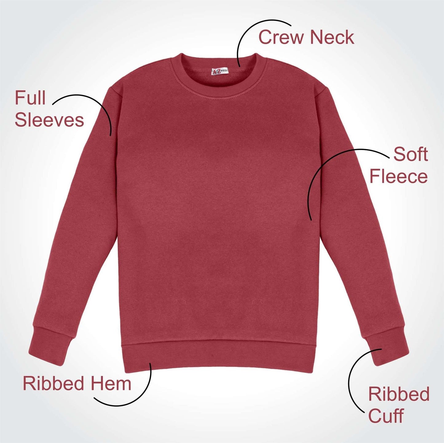 Kids Girls Boys Sweatshirt Plain Crew Round Neck Uniform Age 2-13 Years