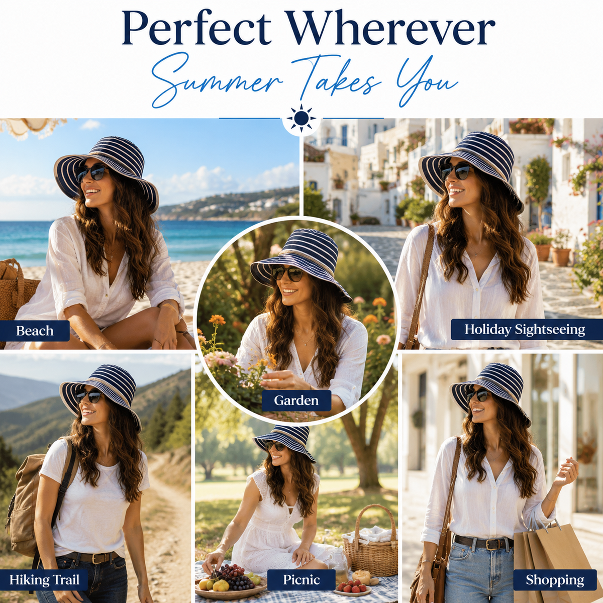 Womens Wide Brim Hat Summer Sun Foldable Hat UV Protection For Hiking, Camping