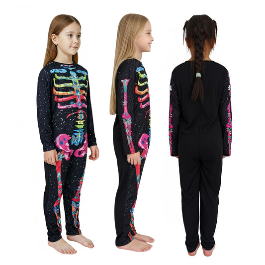 Kids Girls Boys Halloween Skeleton Costume A2ZOnesie One Piece Party Fancy Dress