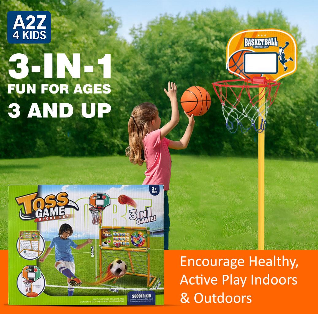 3 in 1 Kids Toss Game Set Basketball Hoop Football Goal Net with Target Boar