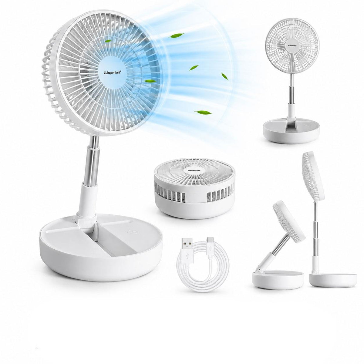 8 Inch USB Foldable Desk Fan Portable White Cooling Fan with Adjustable Height