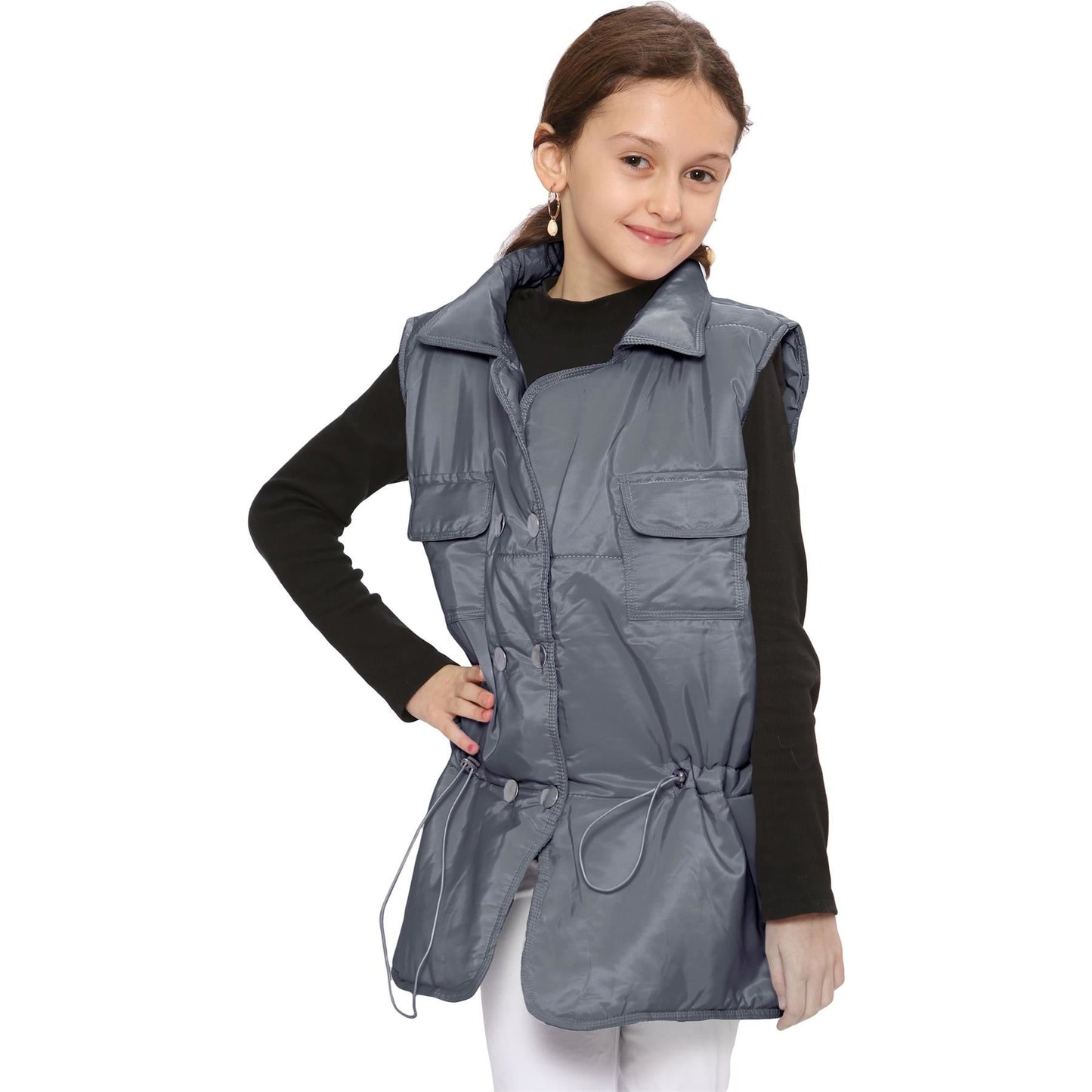 Kids Girls Sleeveless Coat Gilet Fashion Oversized Gilet Style Jacket Coat