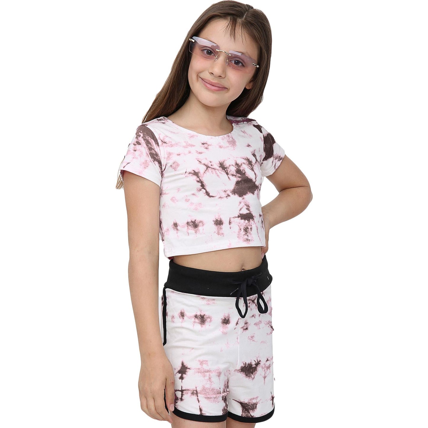 Kids Tie Dye Crop Top & Shorts Set Active Wear Summer Girls Boys Age 5-13 years