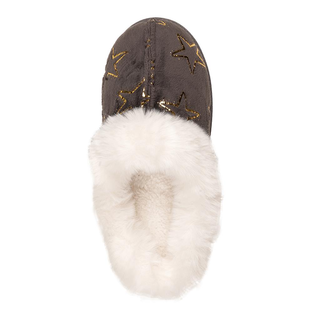 A2Z Ladies Foil Heart and Star Mule Slippers Warm Faux Fur Lined Indoor Shoes