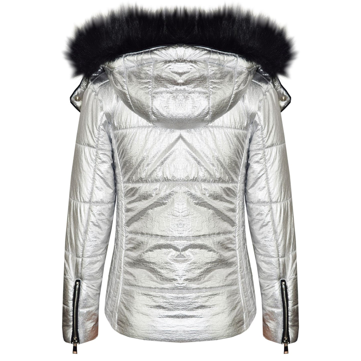 Girls Puffer Jacket Quilted Winter Coat Faux Fur Hood Warm Padded Zipped Coat