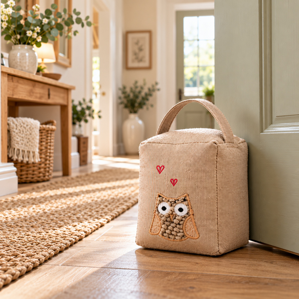 A2Z Owl Beige Applique Square Door Stop 1kg Weighted Home Decorative Ornament