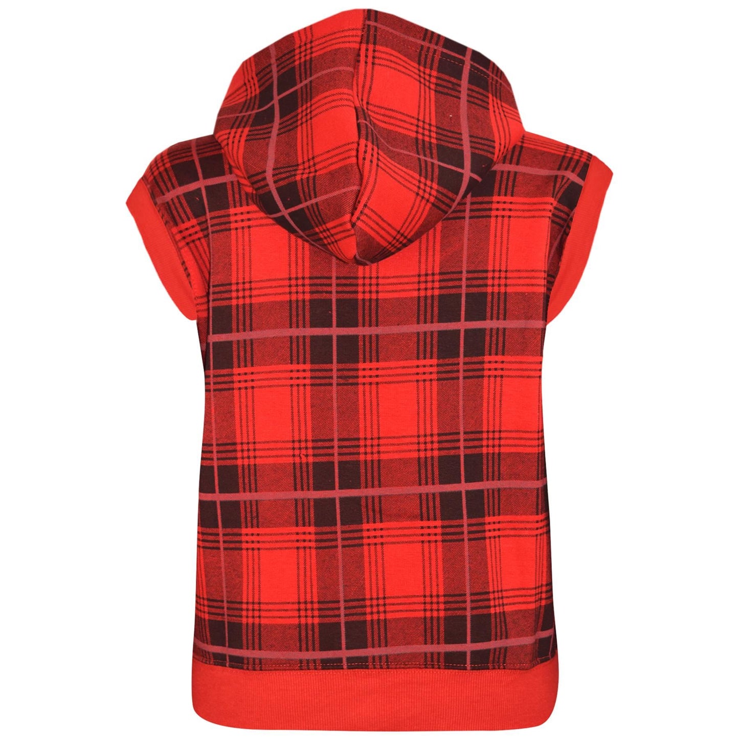 Kids Hooded Gilet Jacket Fleece Fabric Tartan Red Zipper Coat Boys Age 5-13 Yrs