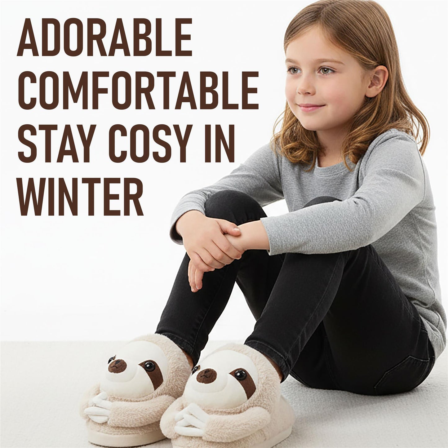 A2Z Womens Plush Slippers 3D Animal Sloth Warm and Soft Indoor House Shoes Beige