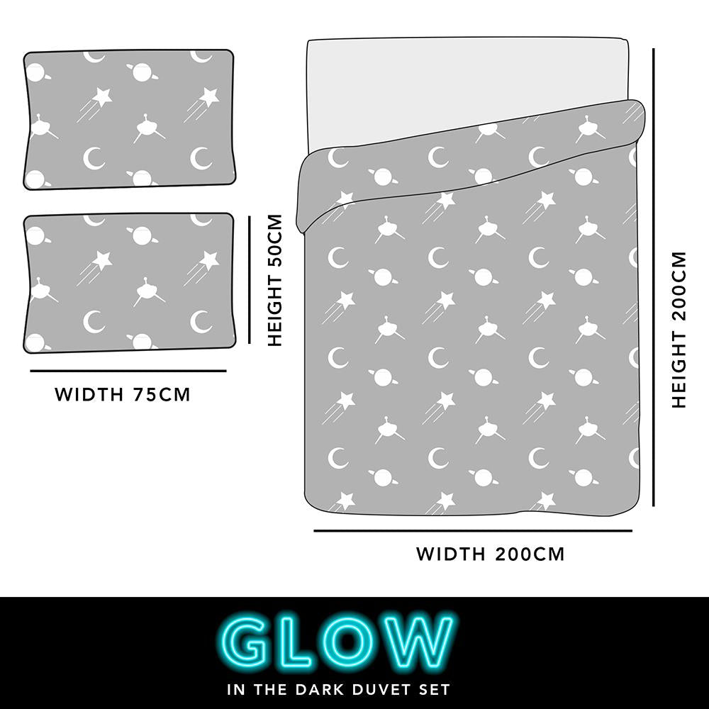 Double Duvet Cover Set Glow In The Dark Planets Super Soft Warm Two Pillow Case