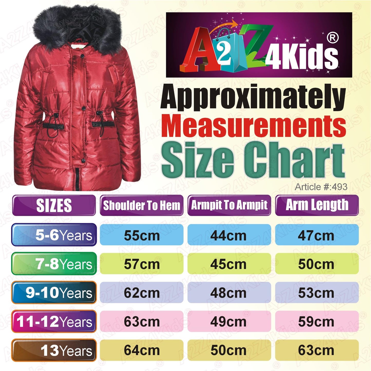 Kids Girls Jackets Puffer Hooded Detachable Faux Fur Wet Look Padded Long Coats
