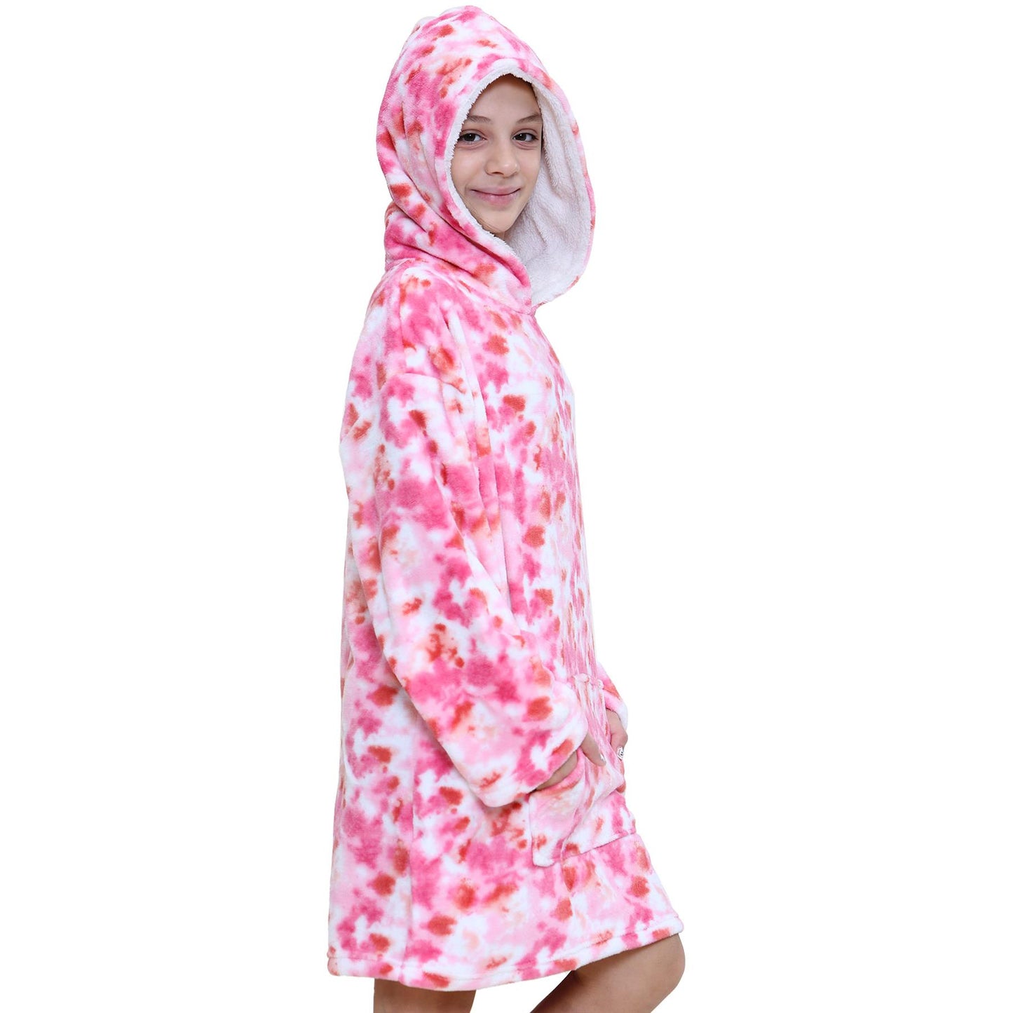 Kids Girls Boys Oversized Hoodie Blue Tartan Printed Snuggle Soft Fleece Blanket