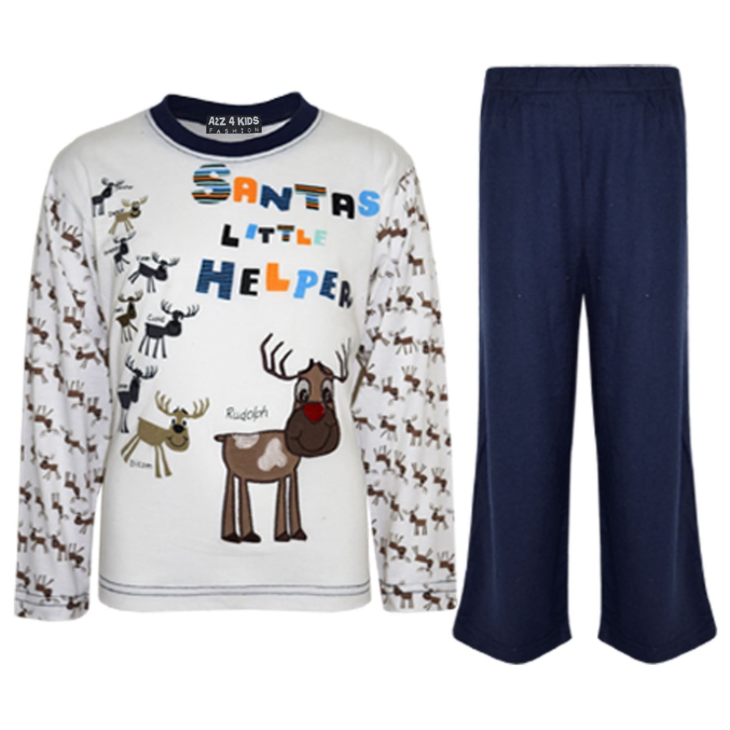 Girls Boys SANTAS LITTLE HELPER Christmas Pyjamas Reindeer Rudolph PJ's Age 1-7 Years