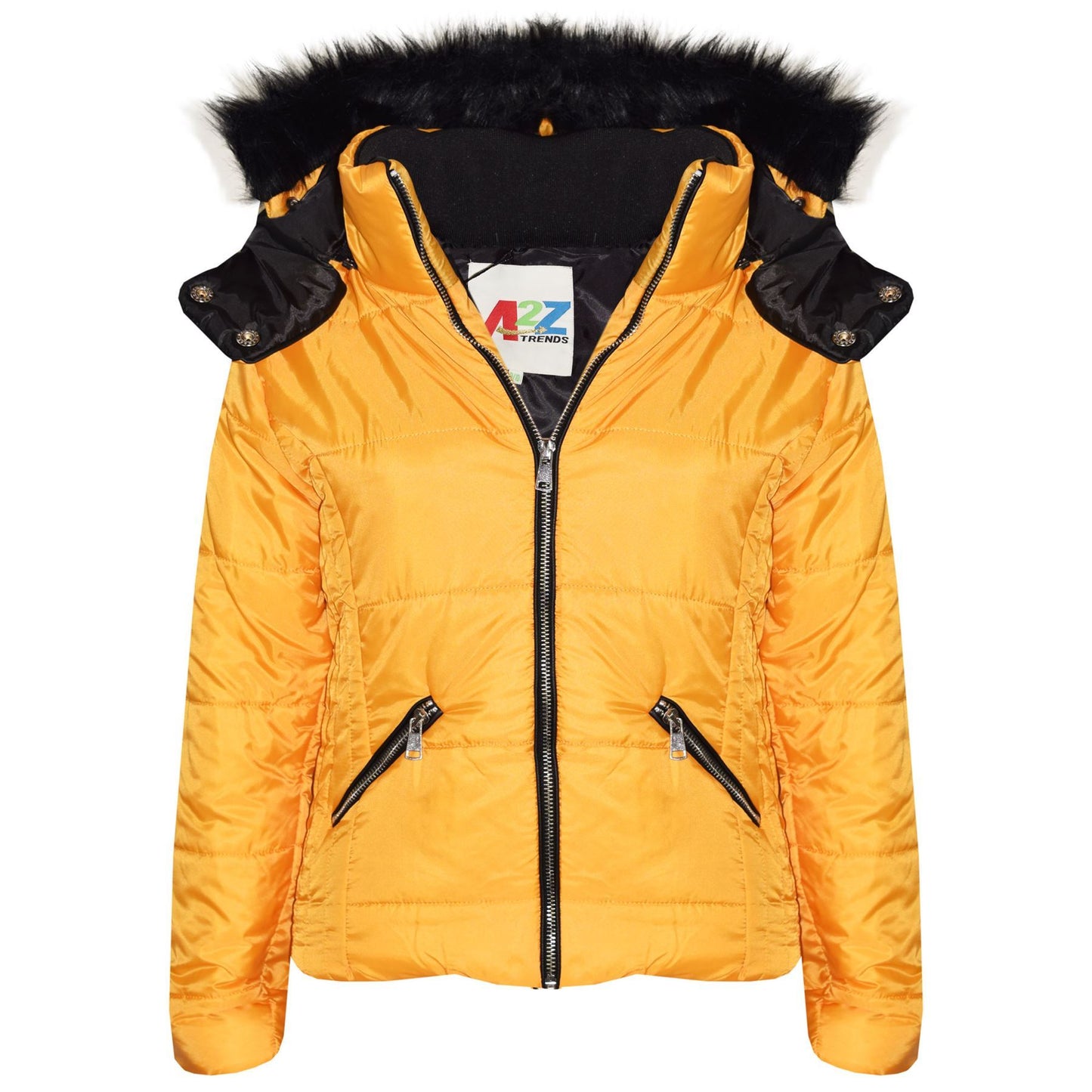 Girls Puffer Jacket Quilted Winter Coat Faux Fur Hood Warm Padded Zipped Coat