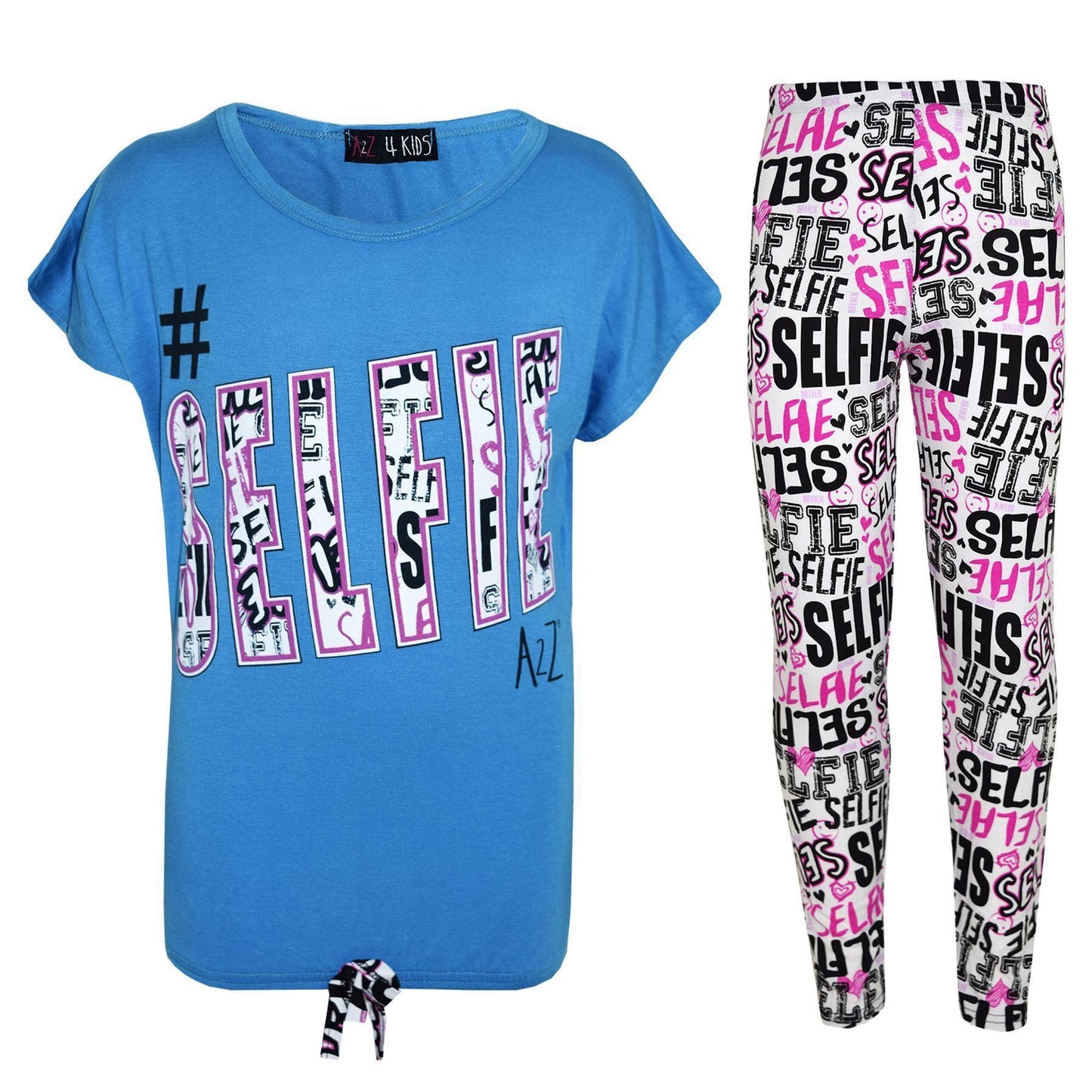 Kids Girls #Selfie T Shirt Top & Fashion Selfie Graffiti Legging Set 7-13 Years