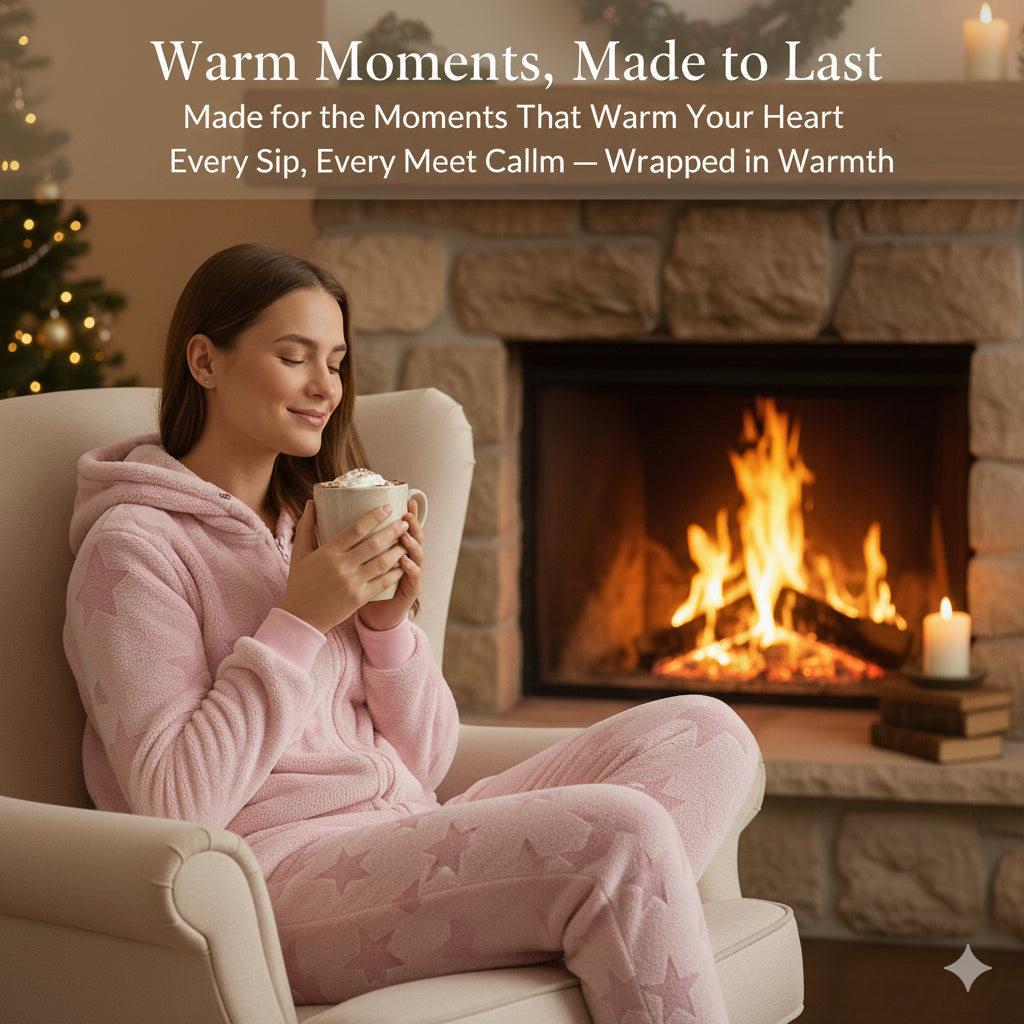 A2Z Ladies Pink & Grey Star Embossed Fleece Onesie with Hood Zip Up Lounge Suit