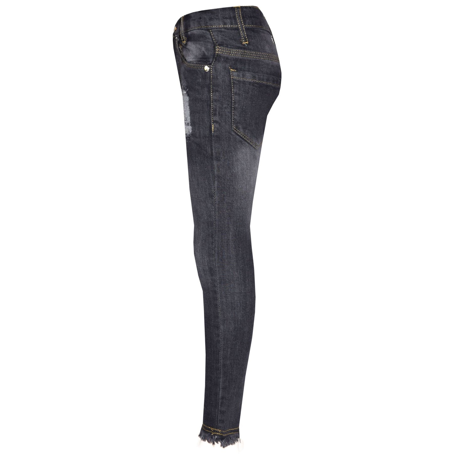 Girls Skinny Jeans Kids Stretchy Denim Ripped Rough Pants Trousers Jeggings 5-13