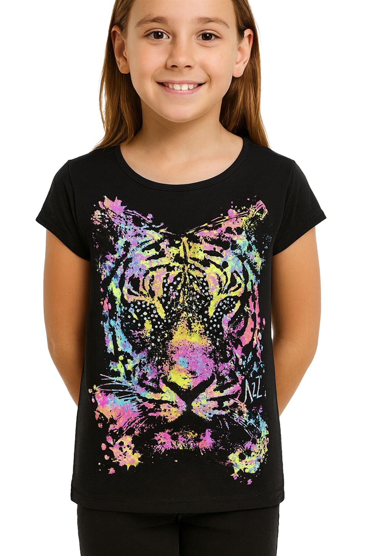 Girls Top Tiger Face Print Stylish Fahsion Trendy T Shirt Top New Age 7 8 9 10 11 12 13 Years