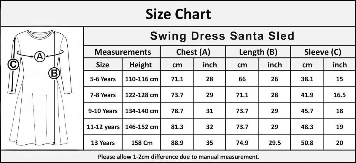 Girls Christmas Swing Dress Santa Sleigh Print Long Sleeve Party Dress Outfit
