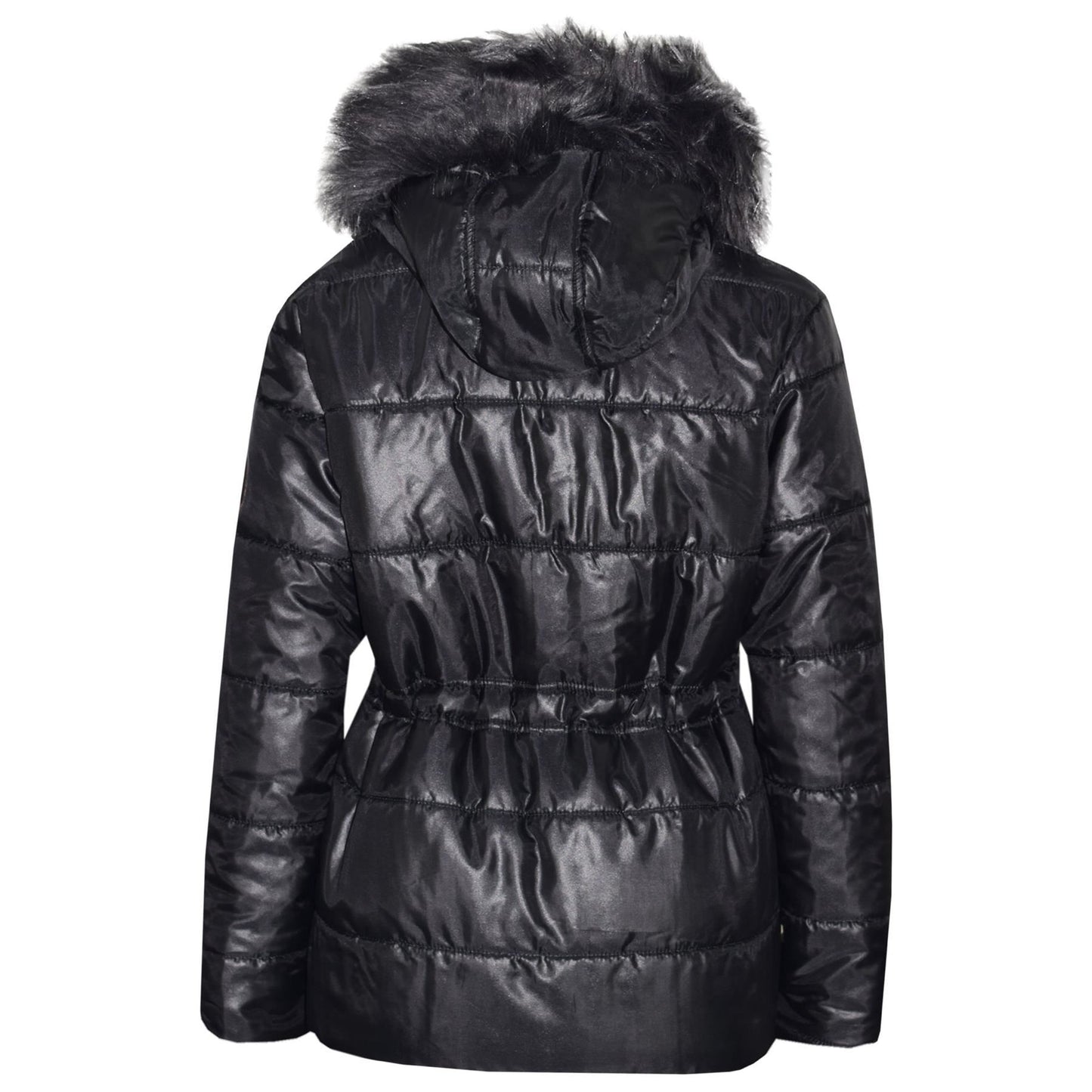 Kids Girls Jackets Puffer Hooded Detachable Faux Fur Wet Look Padded Long Coats