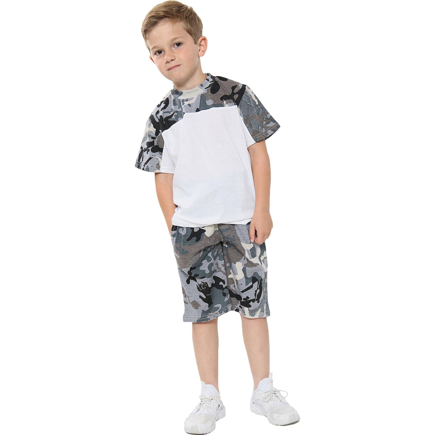 A2Z 4 Kids Boys T-shirt Top Shorts Set Camouflage Contrast Panel Top Outfit Sets