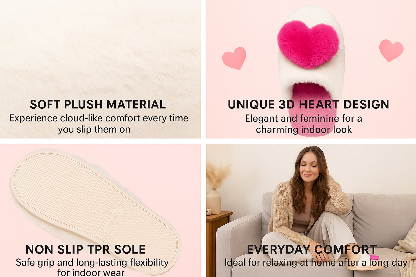 A2Z Ladies 3D Heart Mule Slippers Soft Plush Faux Fur Indoor Slip On House Shoes