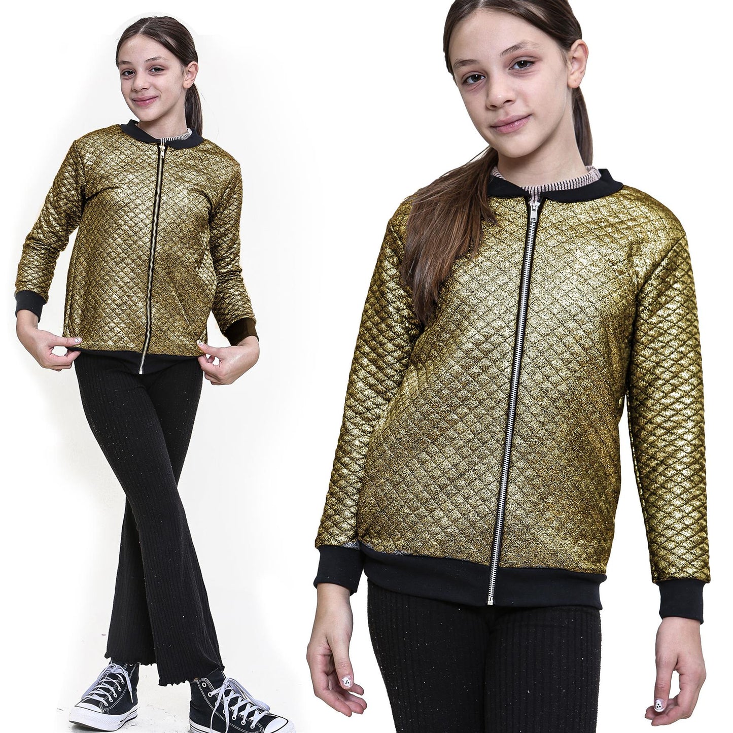 Kids Girls Shiny Fashion Quilted Casual School Jacket Bubble Coat 7-13 Years