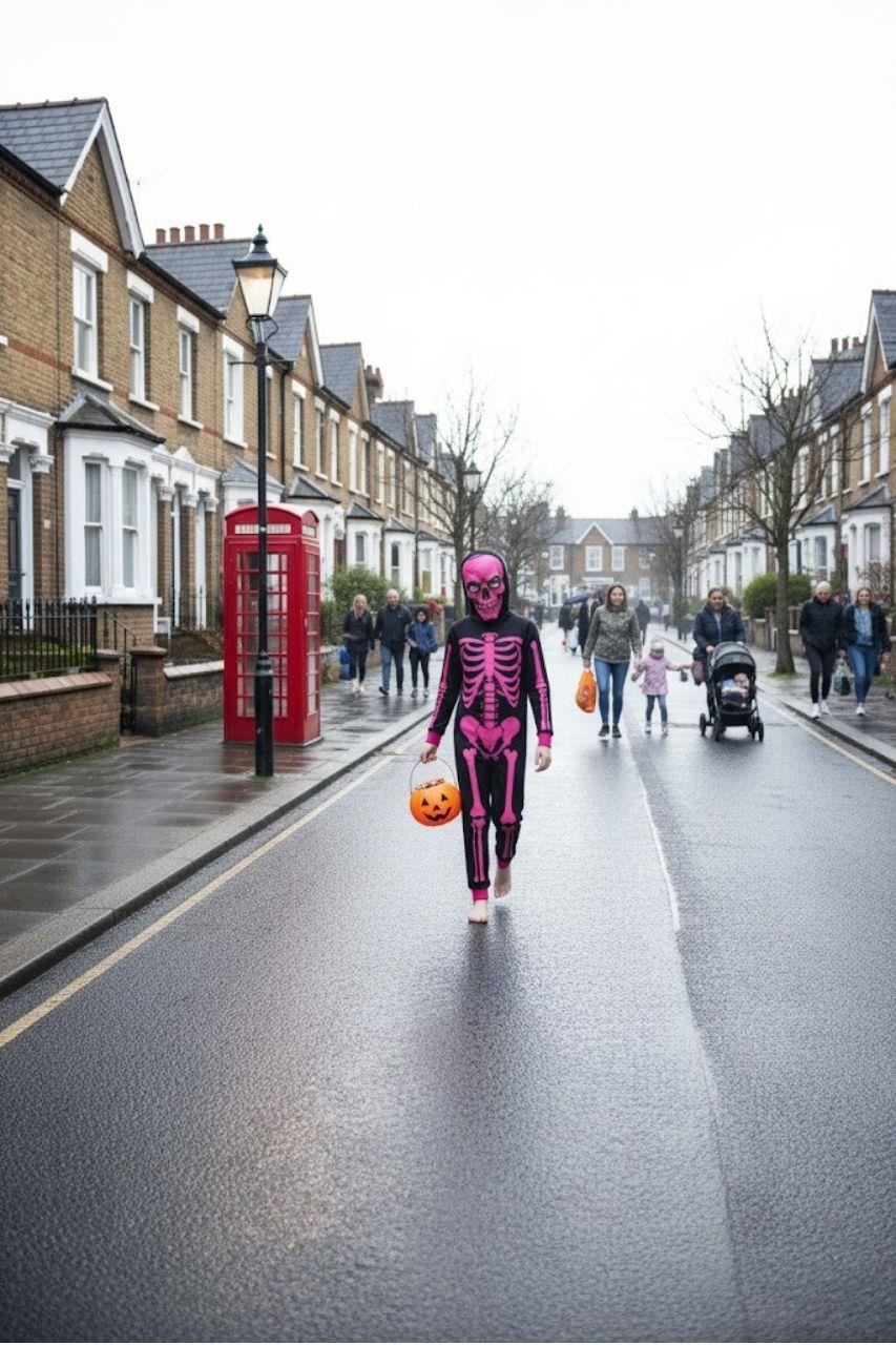 Kids Girls Boys Skeleton Print Pyjama Onesie Neon Pink All In One Halloween Costume