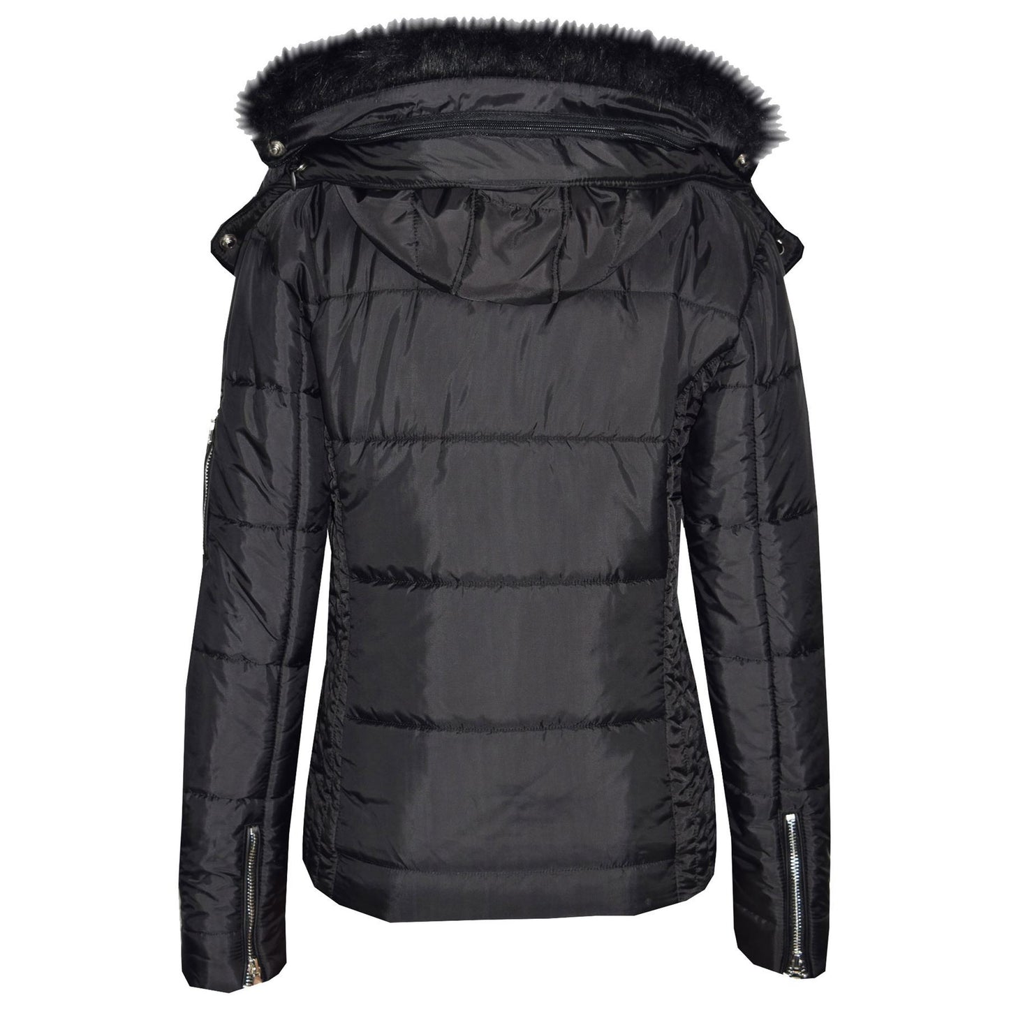 Girls Puffer Jacket Quilted Winter Coat Faux Fur Hood Warm Padded Zipped Coat
