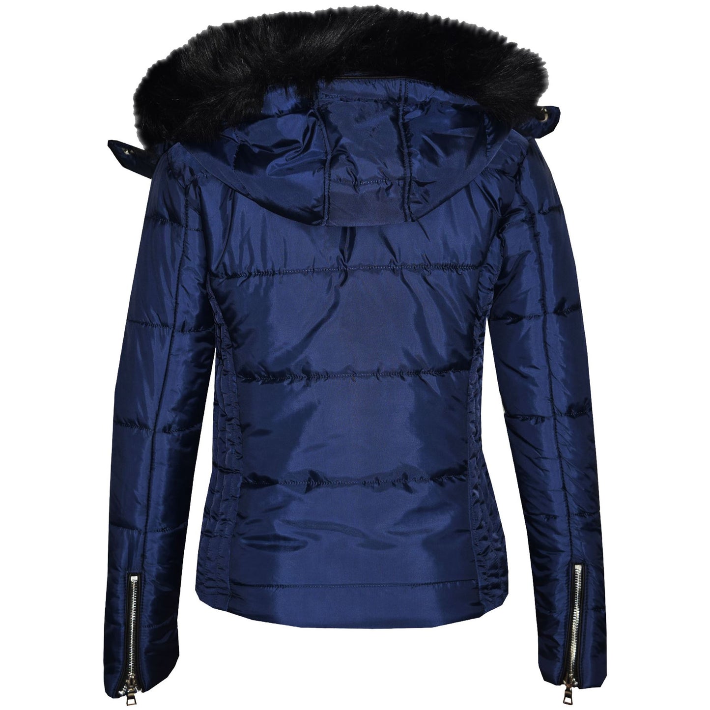 Girls Puffer Jacket Quilted Winter Coat Faux Fur Hood Warm Padded Zipped Coat