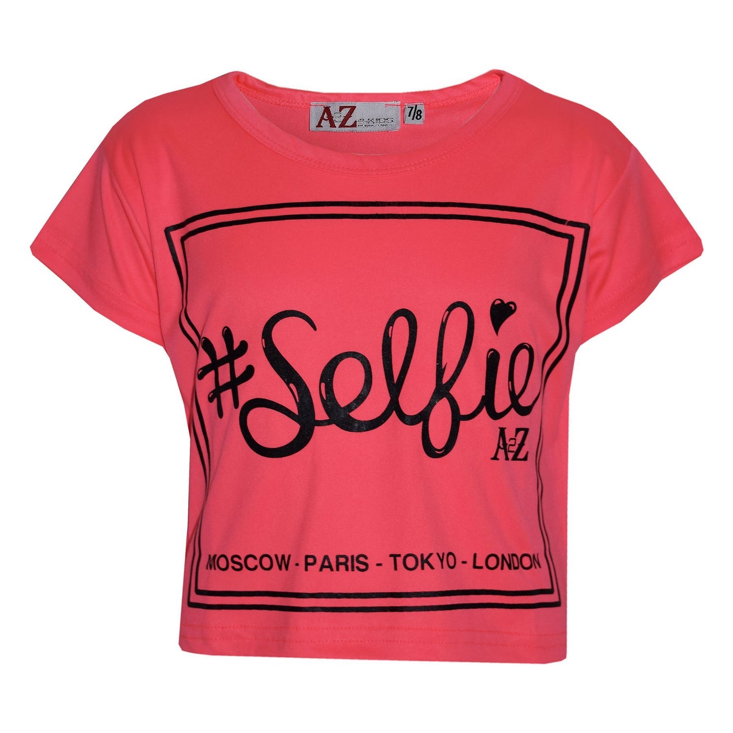 Girls Top Kids #Selfie Print Stylish Fahsion Trendy T Shirt Crop Top 7-13 Years