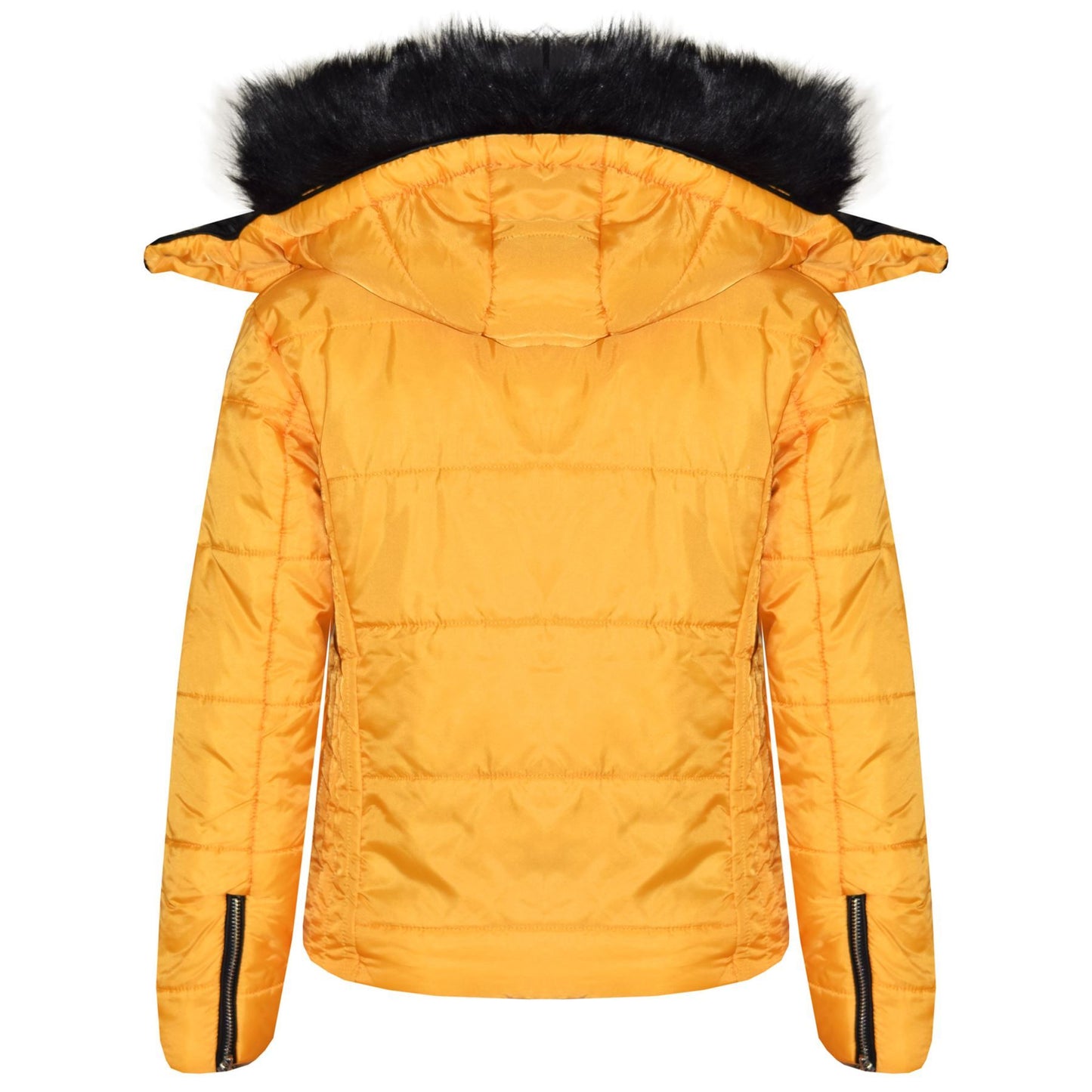 Girls Puffer Jacket Quilted Winter Coat Faux Fur Hood Warm Padded Zipped Coat