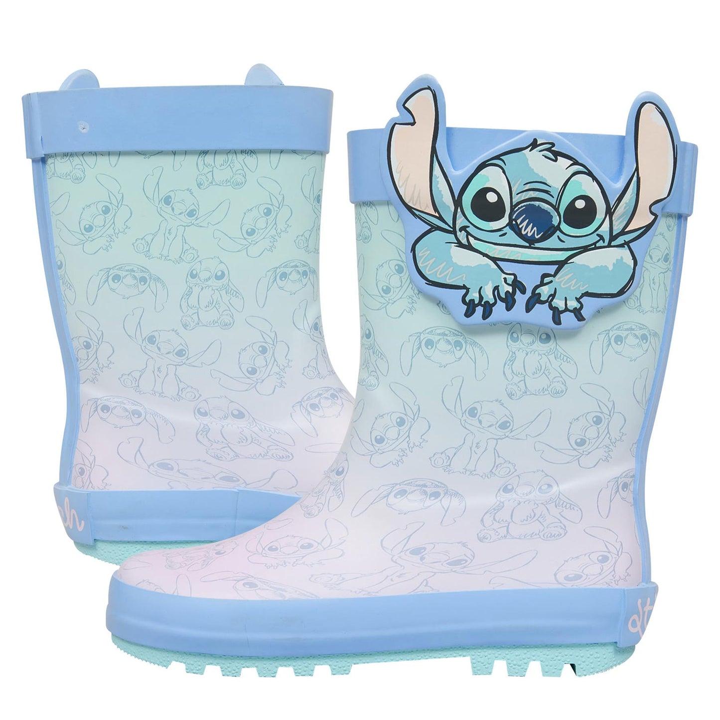 Disney Stitch Kids Wellies Officially Licensed Blue PVC Rain Boots with 3D Ears