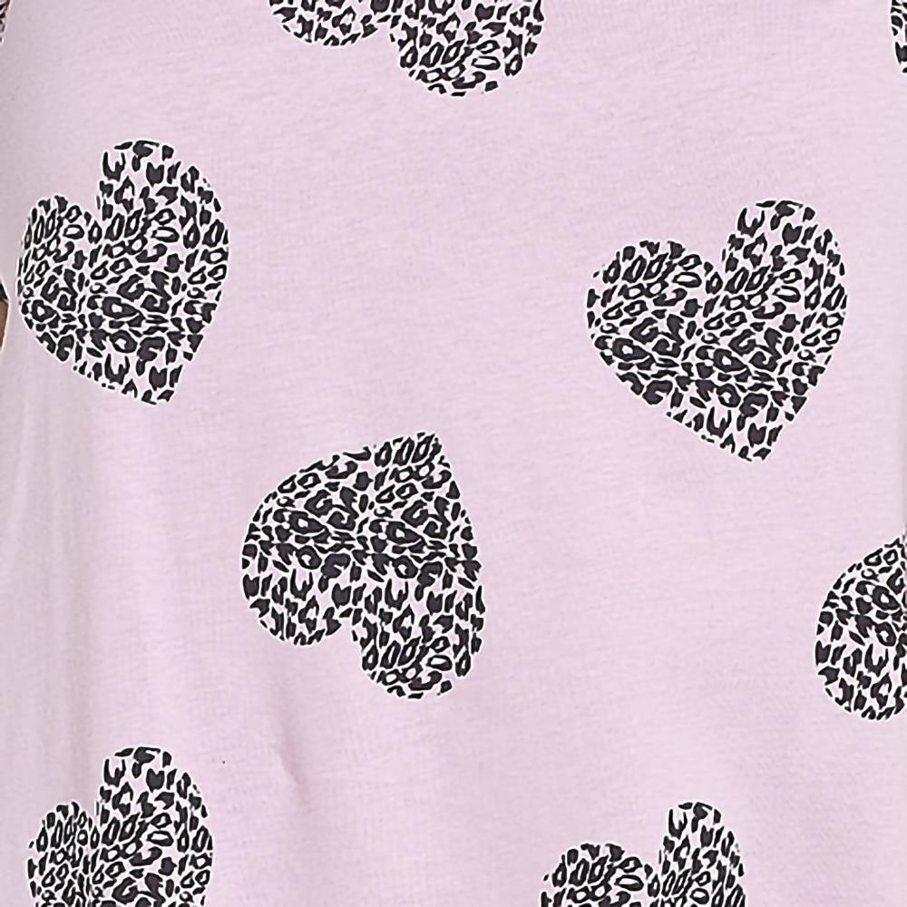 A2Z Ladies Cotton Nightie Pink Short Sleeve Dress with Leopard Heart Print