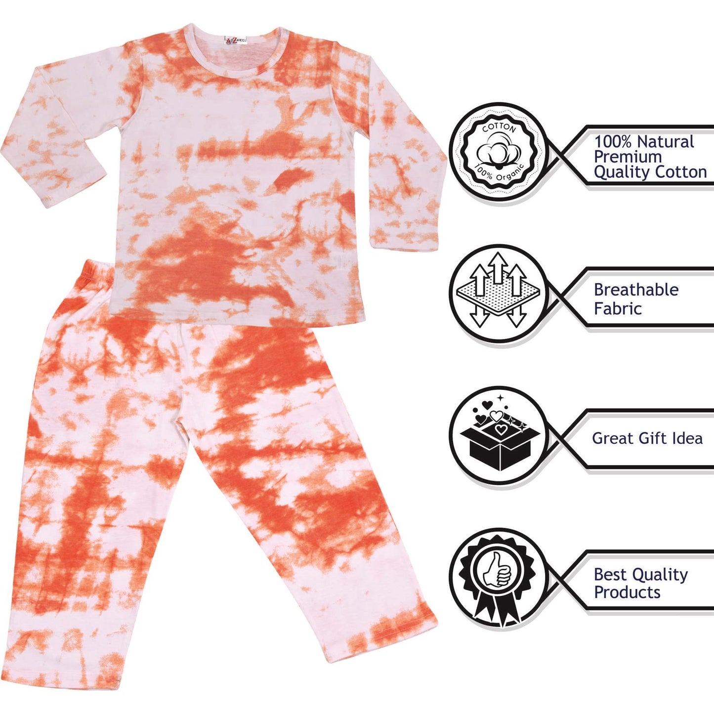A2Z 4 Kids Girls Colour Tie Dye Pyjamas Cosplay Loungewear PJs Childrens Gifts 2 Piece Set Lounge Suit for Children Unisex Top Bottom Pyjamas Loungewear Dress Up Attire Gifts for Girls Age 5-13 years