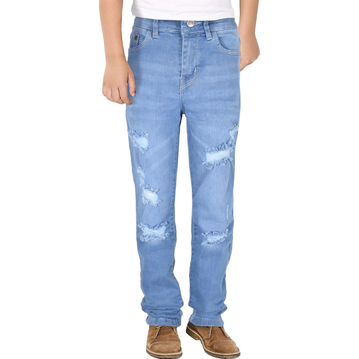 Kids Boys Relaxed Straight Fit Boot Cut Ripped Jeans for Teens Cotton Jeans 5-13