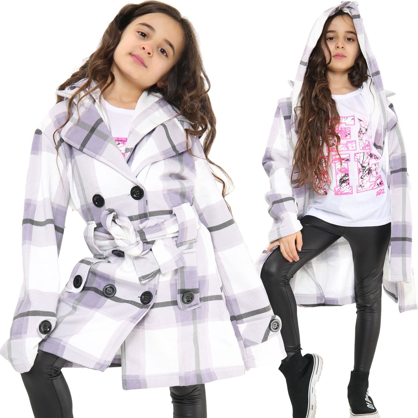 A2Z 4 Kids Parka Jacket Hooded Warm Jacket Oversized Belted Cuffs 5 -13 Years