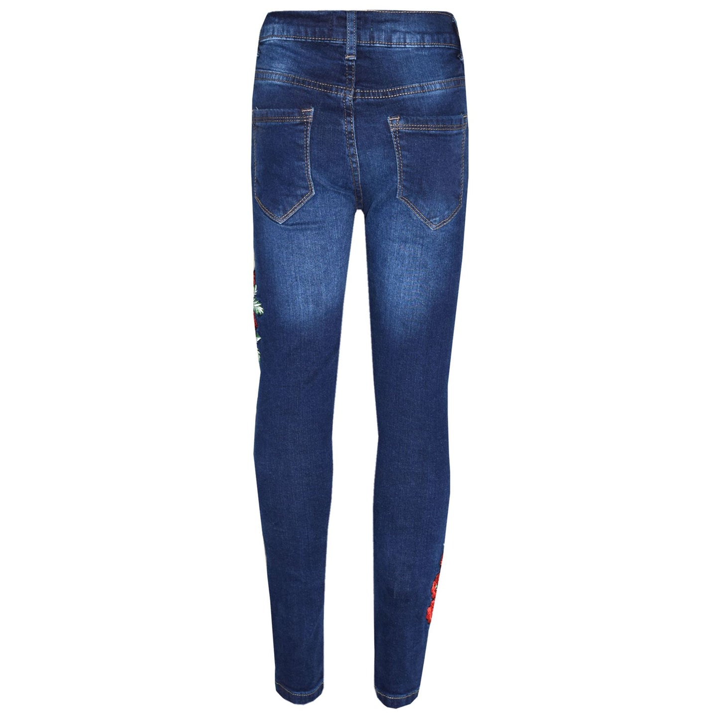 Girls Stretchy Jeans Kids Roses Print Denim Pants Trousers Jeggings 5-13 Years