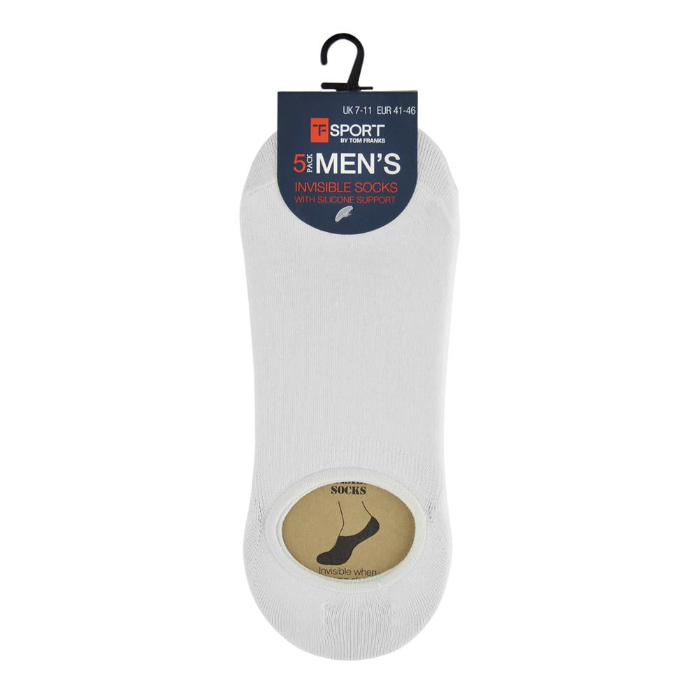 A2Z Mens 5 Pack Invisible Socks White Cotton Liner Socks with Silicone Grip