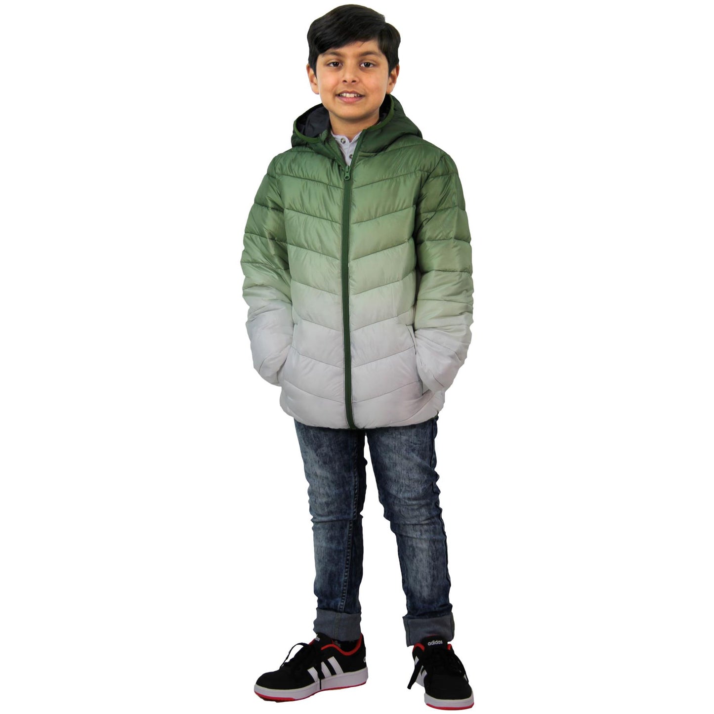 Kids Boys Hooded Jackets 3D Two Tone Fade Gradient Padded Warm Thick School Coat