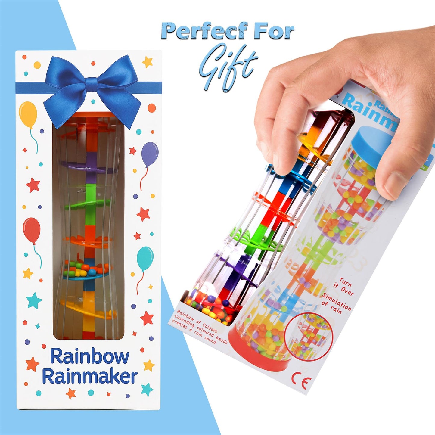 A2Z 4 Kids Rainbow Beads Rainmaker Baby Toys Auditory Todler Rain Sound 6 Month+