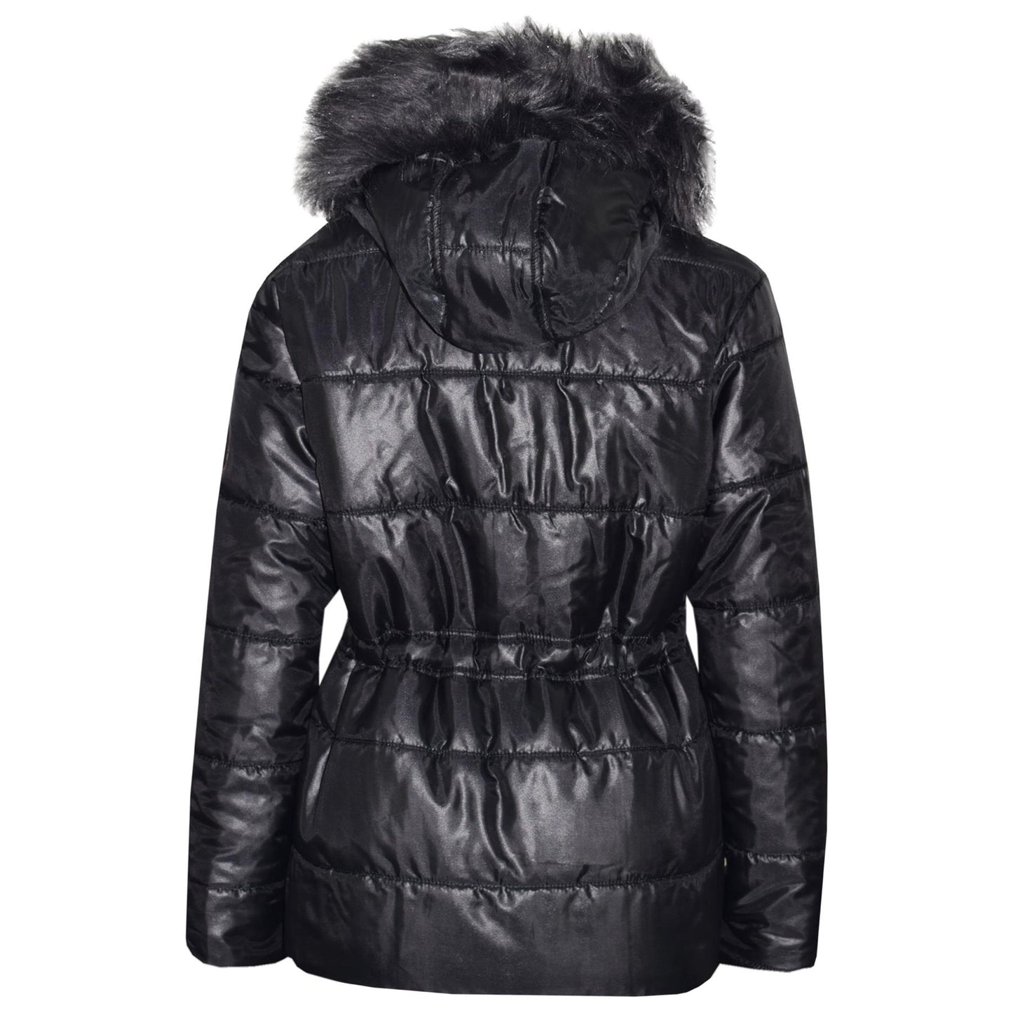 Kids Girls Jackets Puffer Hooded Detachable Faux Fur Wet Look Padded Long Coats