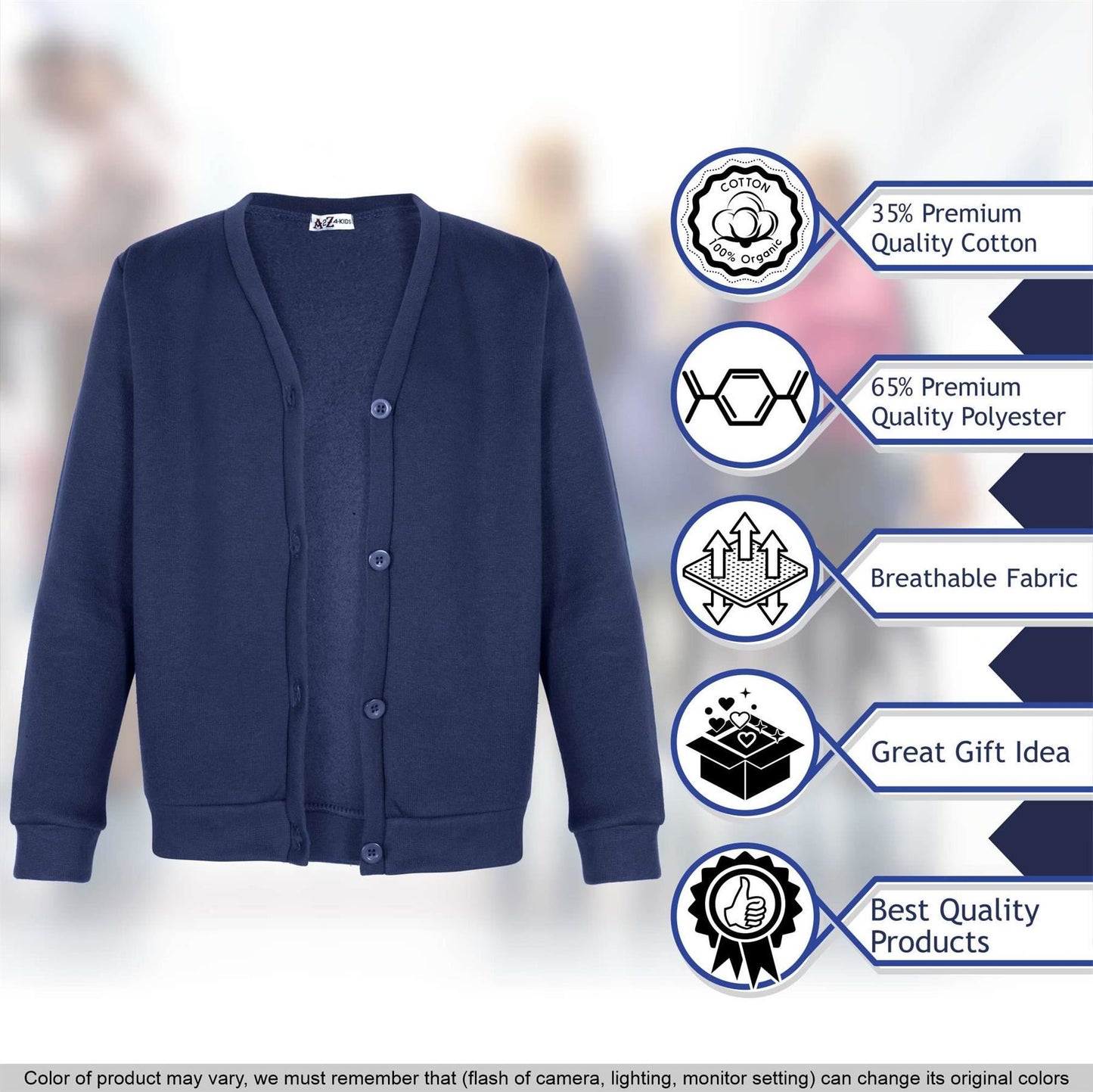 Kids Girls Scouts School Uniform Cardigan Brushed Fleece Cardigan
