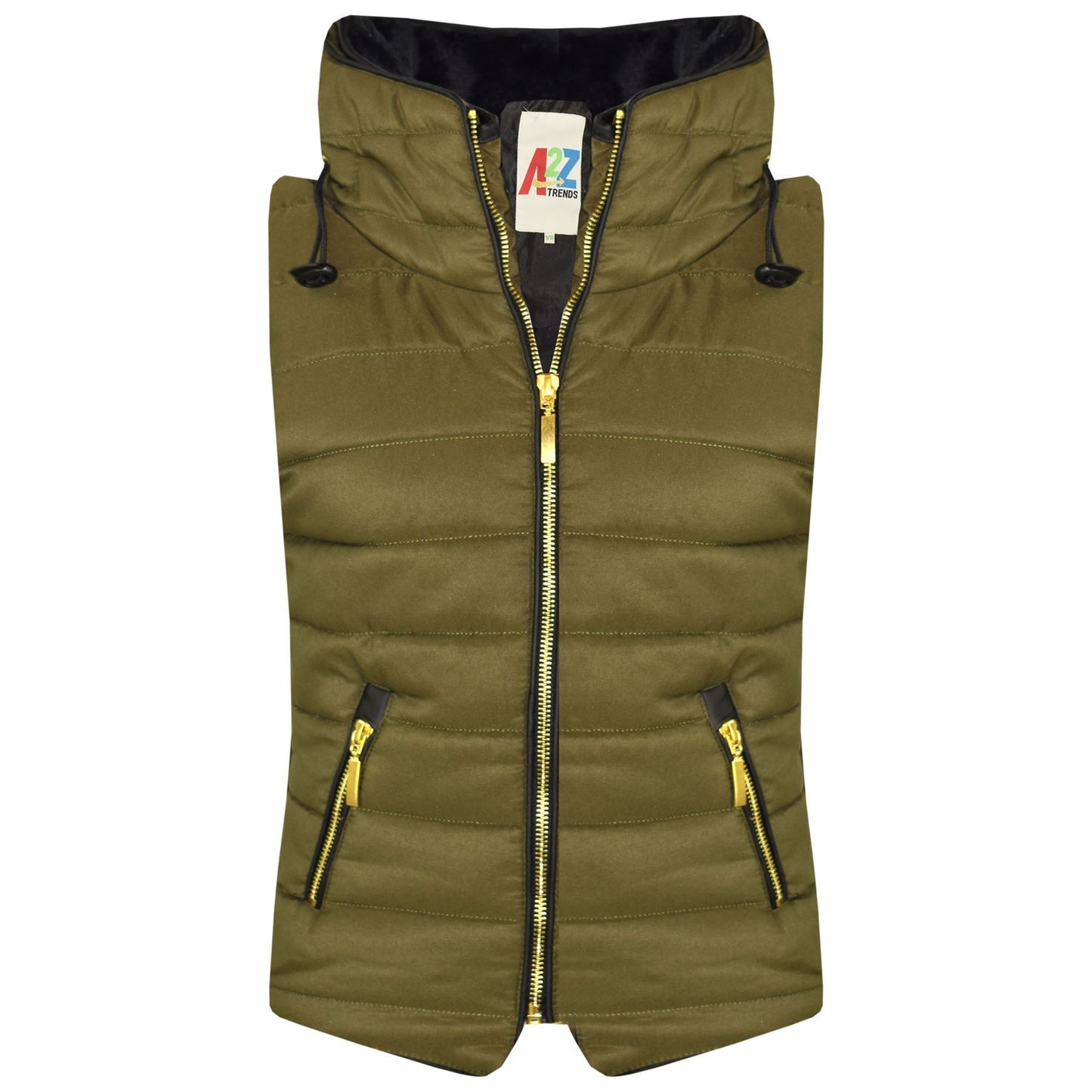 A2Z 4 Kids Kids Girls Boys Designer's Olive Sleeveless Hooded Padded Quilted Puffer Bubble Gilet Bodywarmer Jackets 5 6 7 8 9 10 11 12 13 Yr