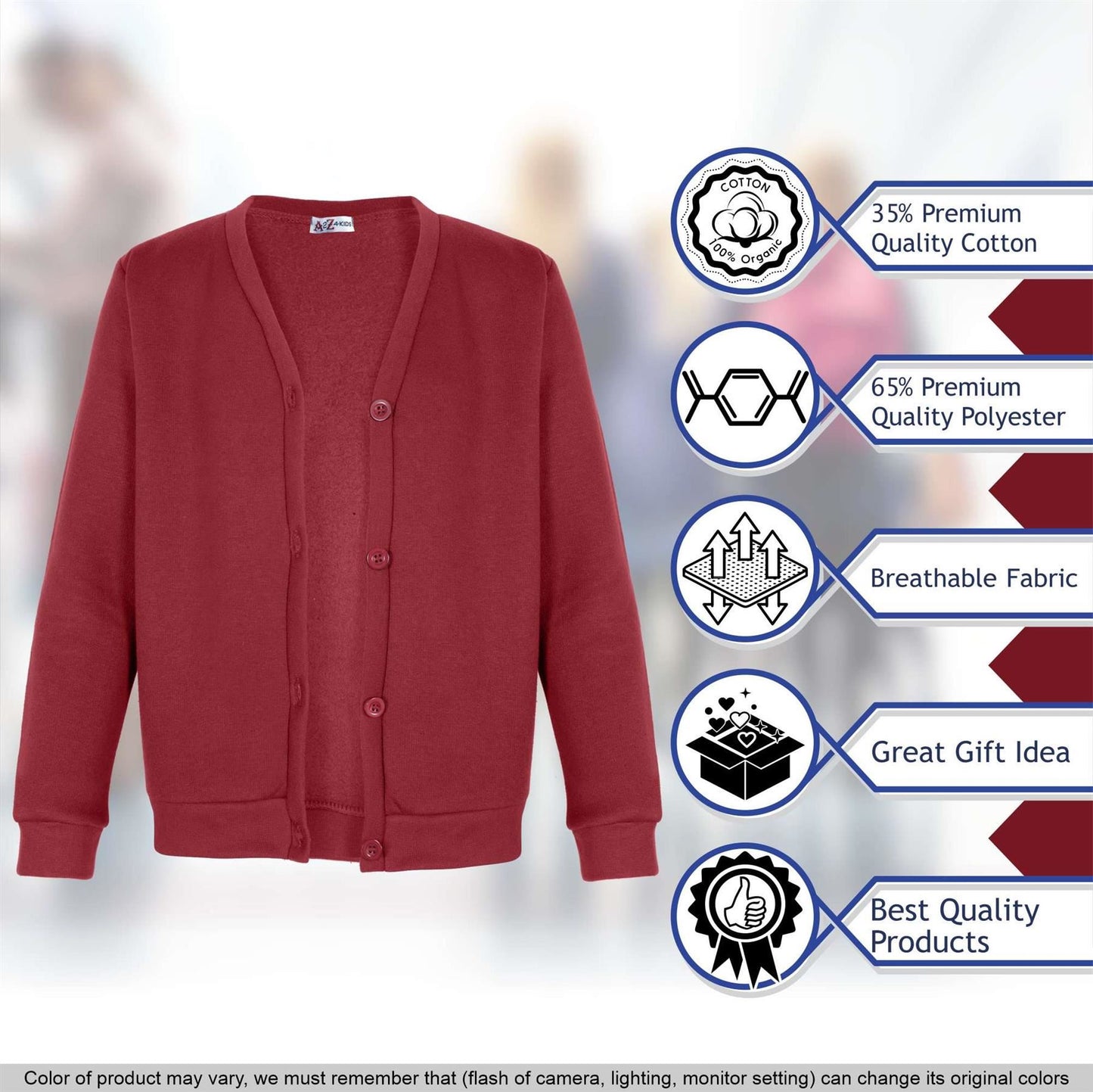 Kids Girls Scouts School Uniform Cardigan Brushed Fleece Cardigan